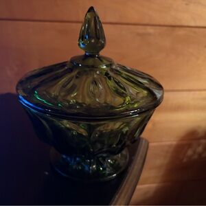 Anchor Hocking Green Glass Lidded Dish